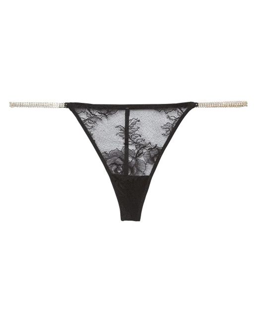 Fleur du Mal Gray Crystal Bouquet Lace V-String