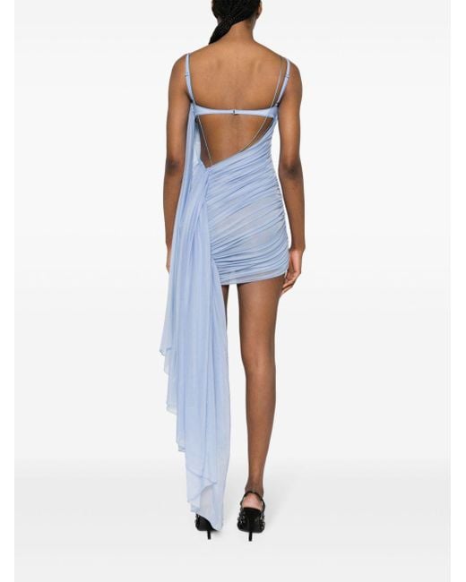 Mugler Blue Ruched Mesh Mini Dress - Women's - Cupro/polyamide/elastane