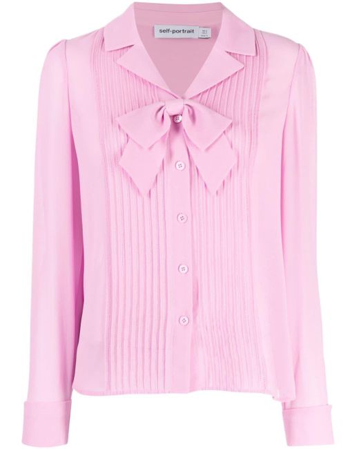 Self-Portrait Pink Bow-detailed Chiffon Shirt