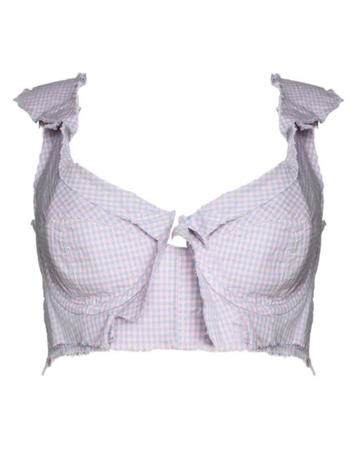 Natasha Zinko Purple Check-Print Deconstructed Cotton Bra