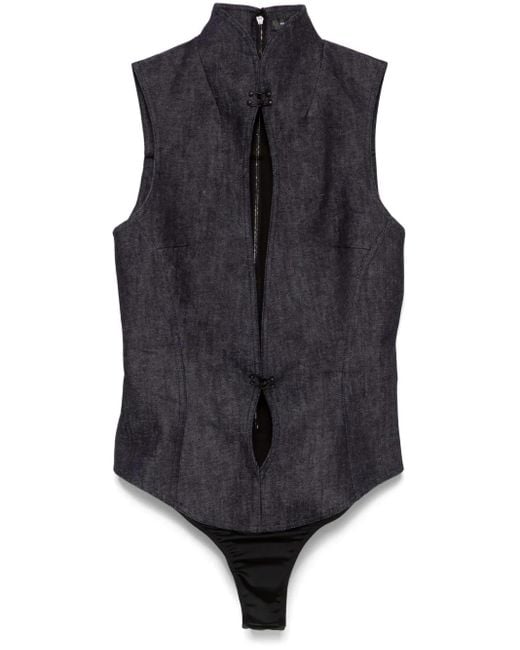 Mugler Blue Cut-Out Denim Bodysuit