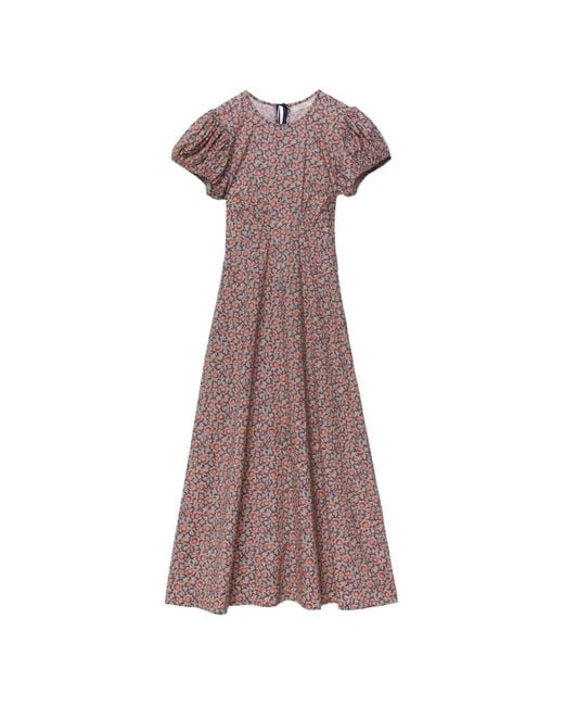 Doen Brown Floral-Print Puffed-Sleeve Dress