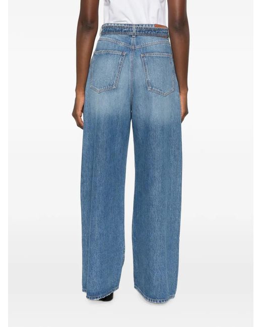 Sportmax Blue Belted Wide-Leg Jeans