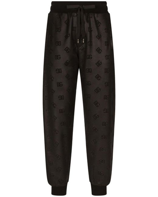Dolce & Gabbana Black Monogram-jacquard Drawstring Track Pants for men