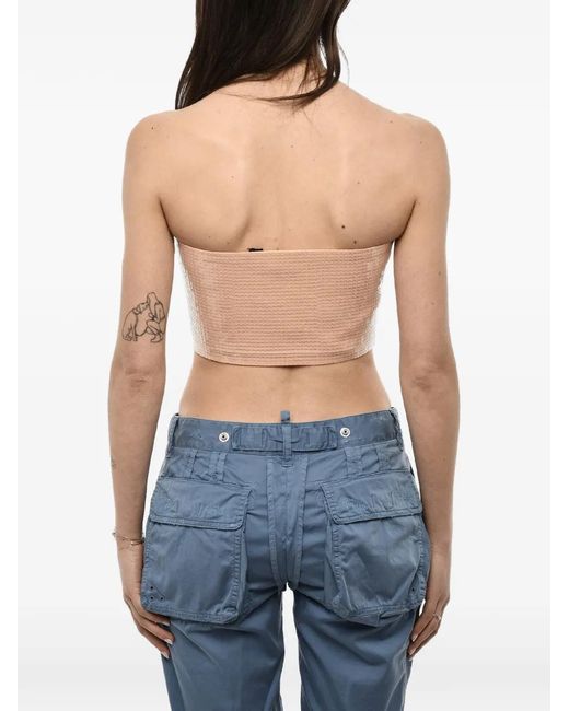 DSquared² Blue Disco Sequin-Embellished Strapless Crop Top