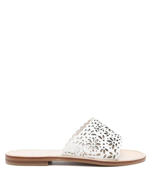 Laser-cut leather slides di Twin Set in White