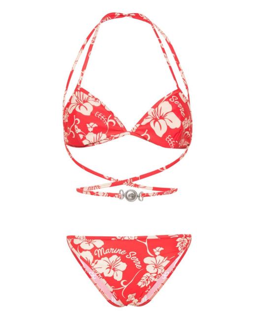 MARINE SERRE Red Floral-print Bikini