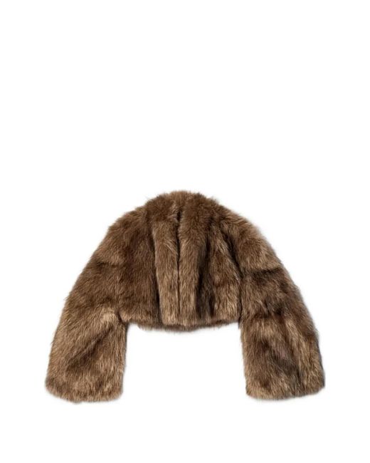 A.W.A.K.E. MODE Brown Faux-Fur Cropped Jacket