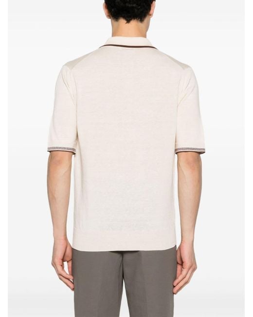 Cruciani Natural V-neck Linen-blend Polo Shirt for men