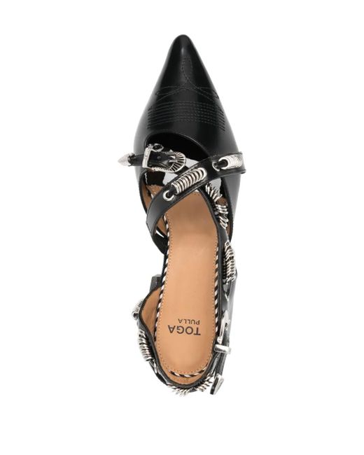 Toga Black Buckled Leather Ballerina Shoes