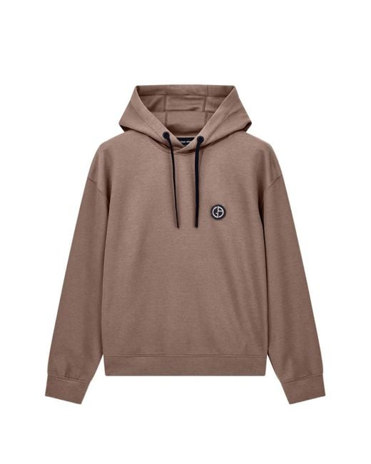 Giorgio Armani Brown Logo-Patch Drawstring Hoodie for men