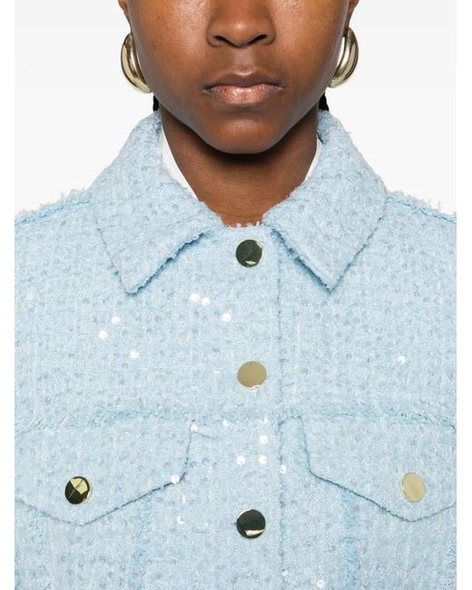 Alice + Olivia Blue Chloe Sequin-Detail Cropped Tweed Jacket