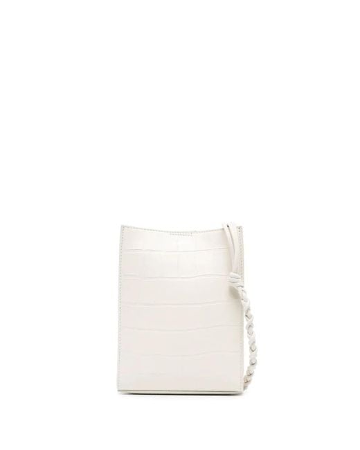 Jil Sander White Crocodile-Effect Leather Satchel Bag