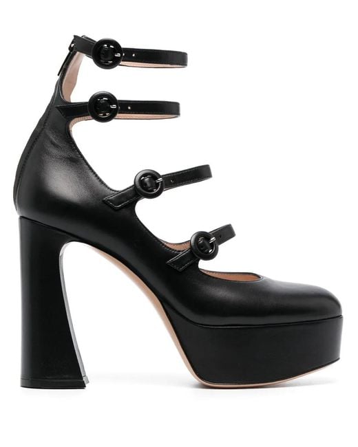 Gianvito Rossi Black Almond-Toe Leather Pumps