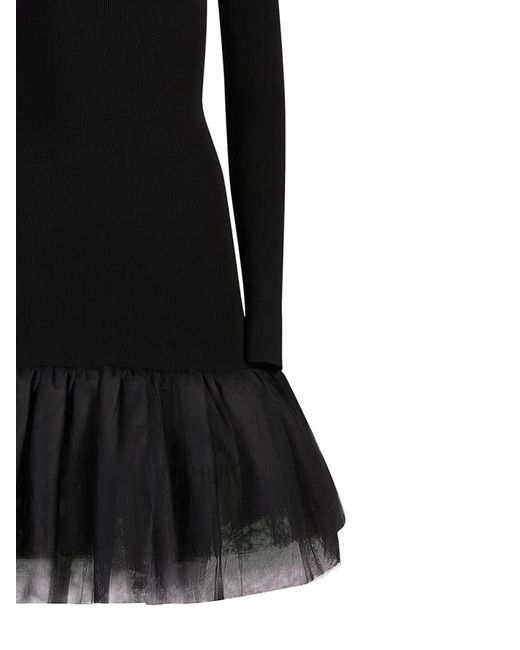 Nina Ricci Black Sweetheart-Neck Tulle-Panel Dress