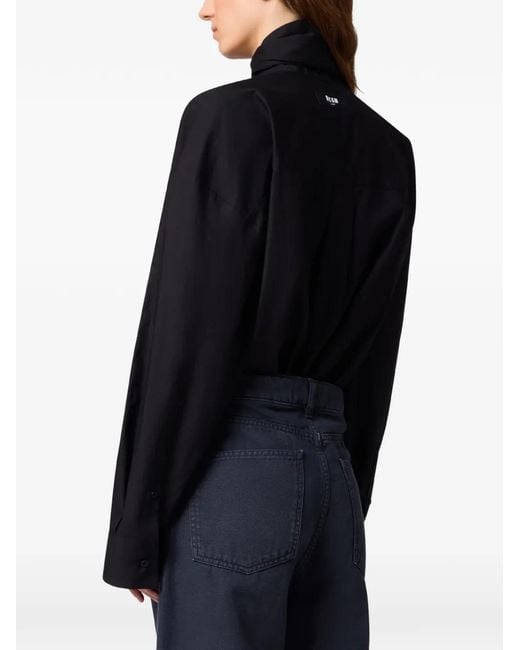 MSGM Blue Bow-Detail Pussy-Bow Blouse