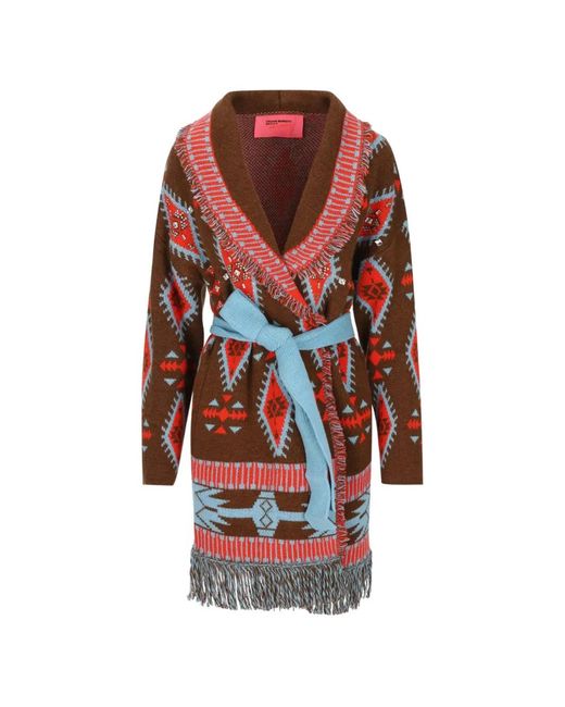 COLOUR MARKET® Red Geometric-Jacquard Fringed Cardigan