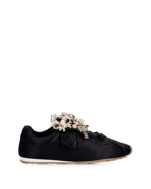 Jeffrey Campbell Black Shelter Crystal-Embellished Faux-Pearl Sneakers