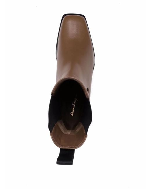 Ferragamo Brown Wedged Leather Chelsea Boots