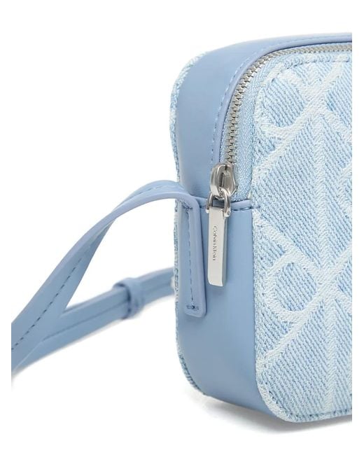 Calvin Klein Blue Monogram-Pattern Denim Shoulder Bag