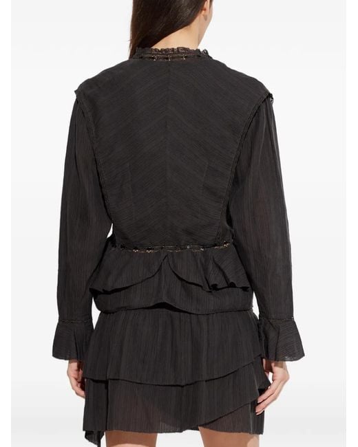 Isabel Marant Black Cotton And Linen Gauze Top