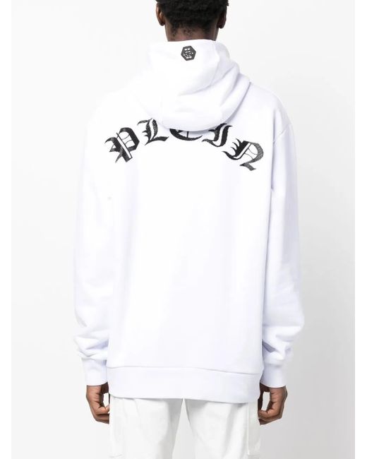 Sudadera con apliques de strass y motivo de corazón y daga Philipp Plein de hombre de color White