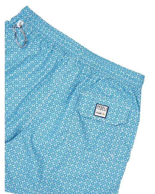 Fedeli Blue Printed Shorts for men