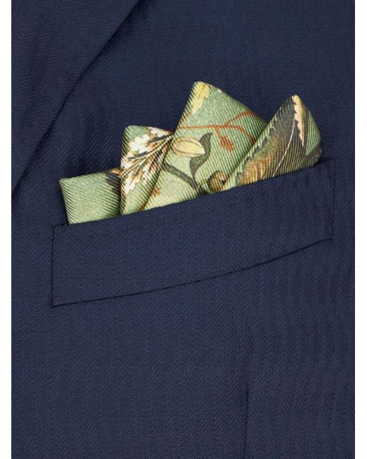 Etro Green Floral-print Silk Pocket Square for men