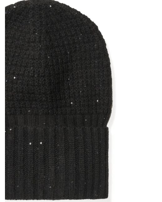 Fabiana Filippi Black Sequin-Embellished Ribbed Beanie