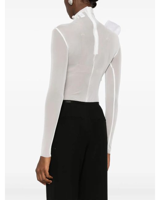 Atu Body Couture White Semi-Sheer Bow-Detail Bodysuit