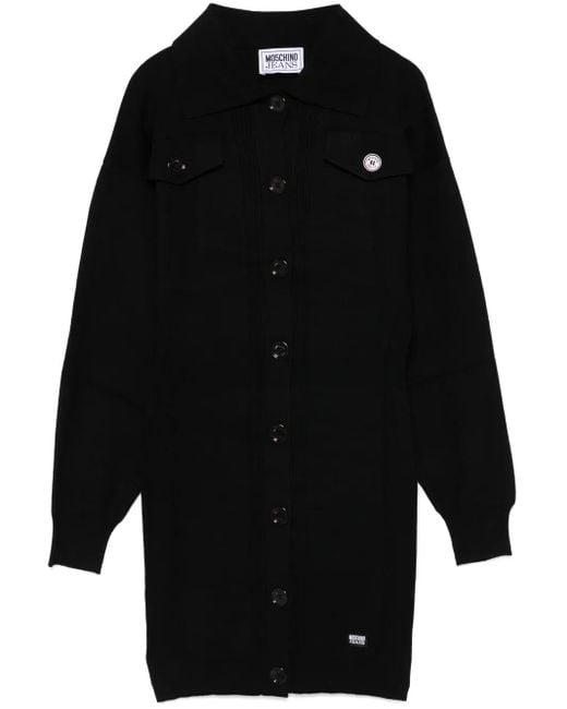 Moschino Black Ribbed Knit Polo Mini Dress