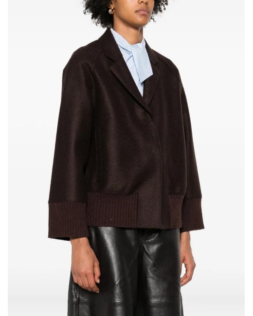 ROSSO35 Black Ribbed-Cuff Wool Jacket