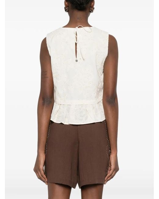 Liu Jo White Floral Sequin Blouse