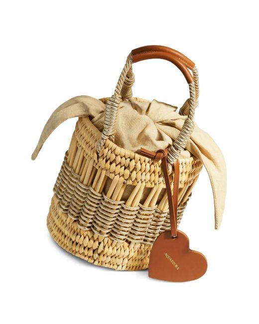 Aquazzura Metallic Mini Straw Heart-Shaped Bucket Bag