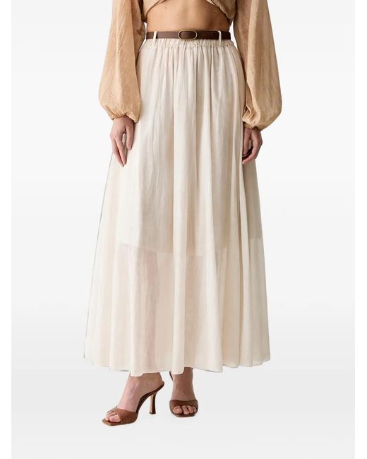 Haveone Natural Elasticated-Waistbelt-Loops Maxi Skirt
