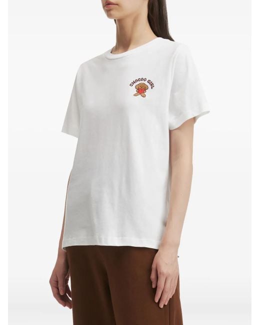 Chocoolate White Embroidered-Motif T-Shirt