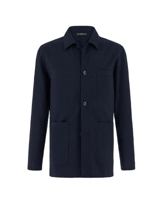 Boggi Blue Patch Pockets Wool Shirt Jacket for men