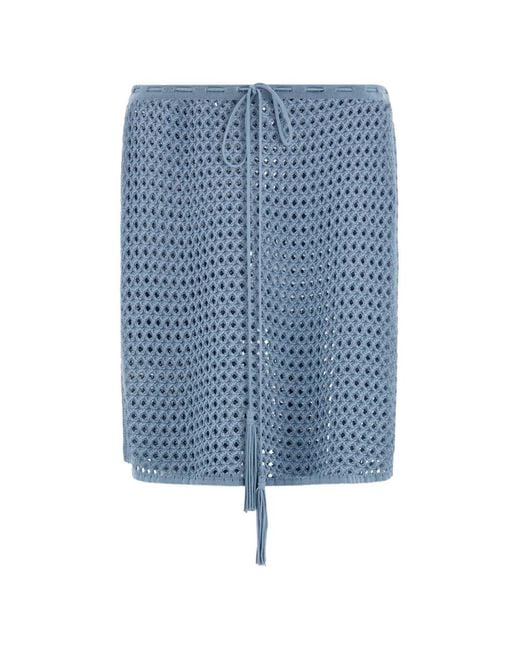 Ferragamo Blue Short Skirt With Open Weave Knit