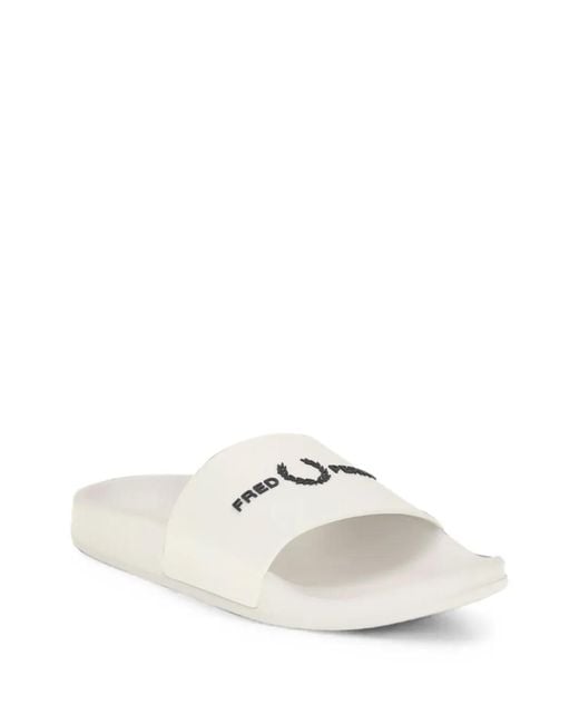 Fred Perry White Logo-Print Slides for men