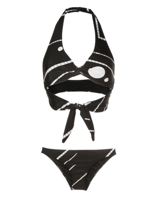 Adriana Degreas Black Gestreifter Deco Neckholder-Bikini