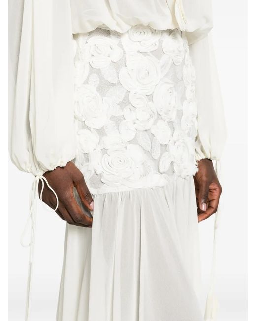 Nissa White Floral-Appliqué Maxi Dress