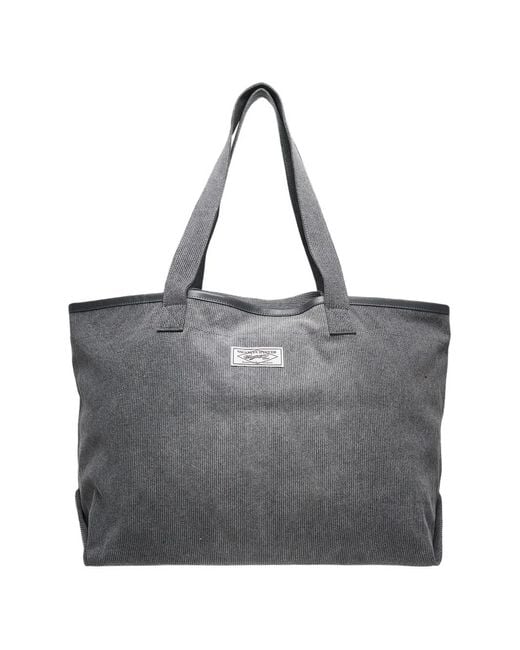 Wooyoungmi Gray Corduroy Logo-Patch Tote Bag for men