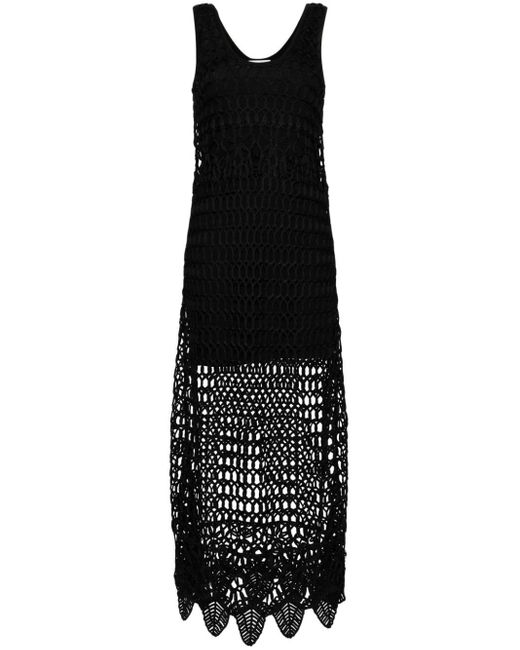 Sandro Black Regina Open-knit Maxi Dress