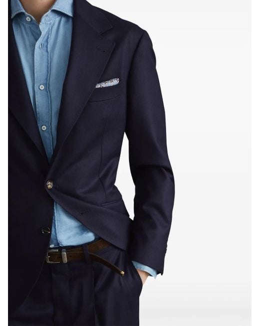 Brunello Cucinelli Blue Single-Breasted Wool Blazer for men