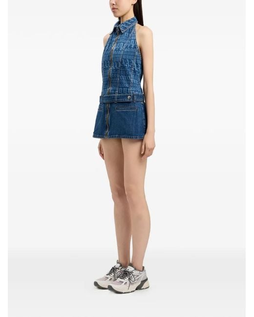 Palm Angels Blue Logo Denim Dress