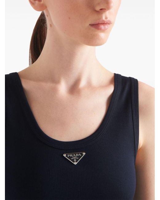 Prada Blue Logo-triangle Ribbed-knit Dress