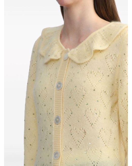 Alessandra Rich Natural Heart-perforated Ruffled-neck Cardigan