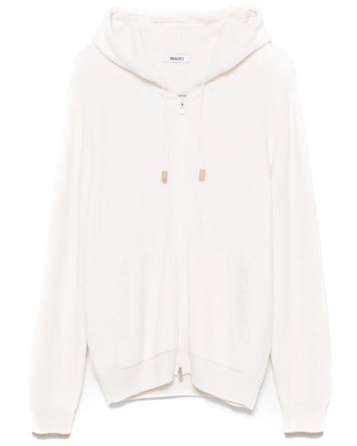 Eraldo White Ribbed-Knit Hoodie for men
