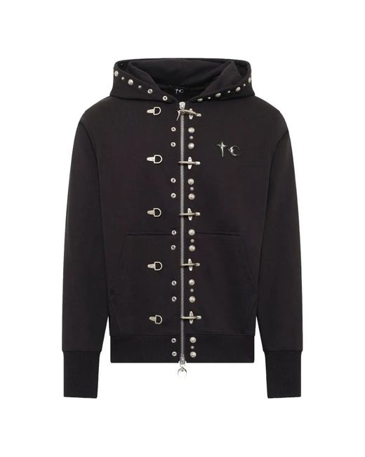 THUG CLUB Black Studded Zip-Up Hoodie for men
