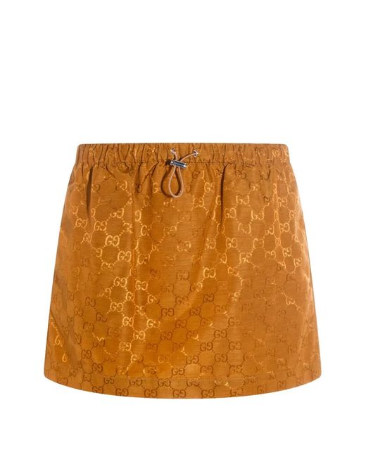 Gucci Orange Drawstring Monogram Mini Skirt